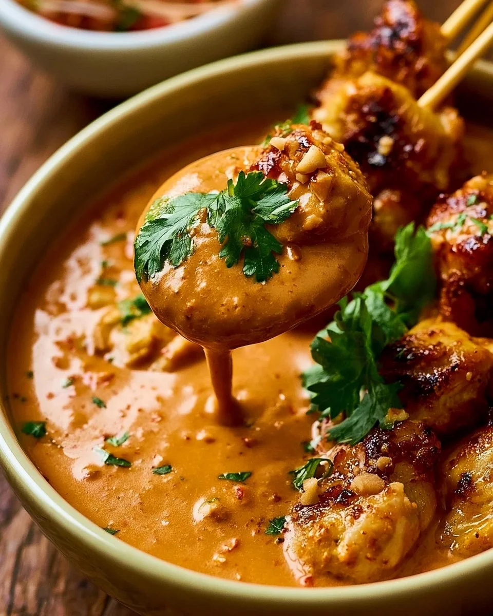 Thai Chicken Satay skewers served with delicious peanut sauce