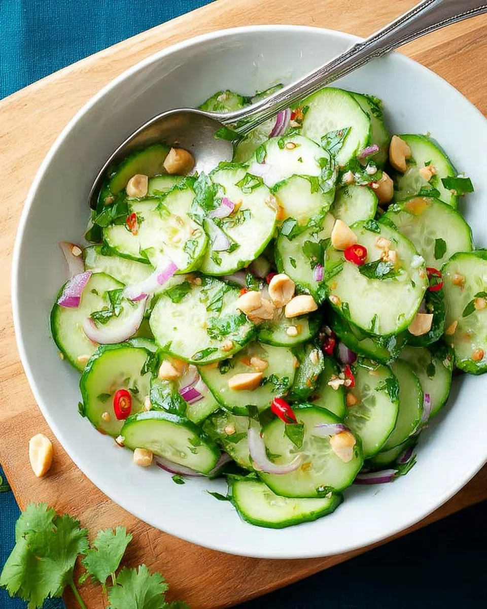 Colorful Thai Cucumber Salad with fresh vegetables and zesty dressing