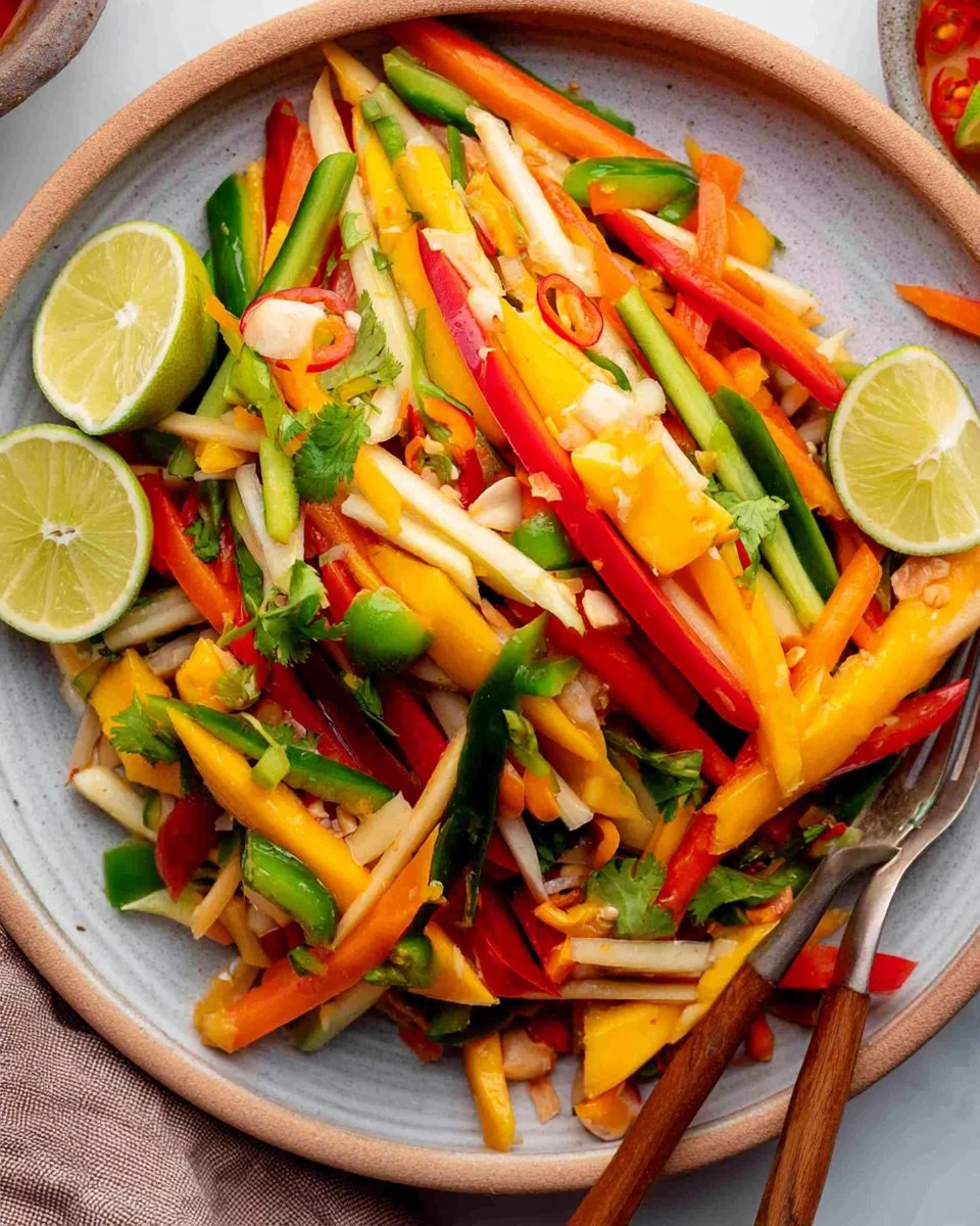 Delicious Thai mango salad with fresh ingredients and vibrant colors