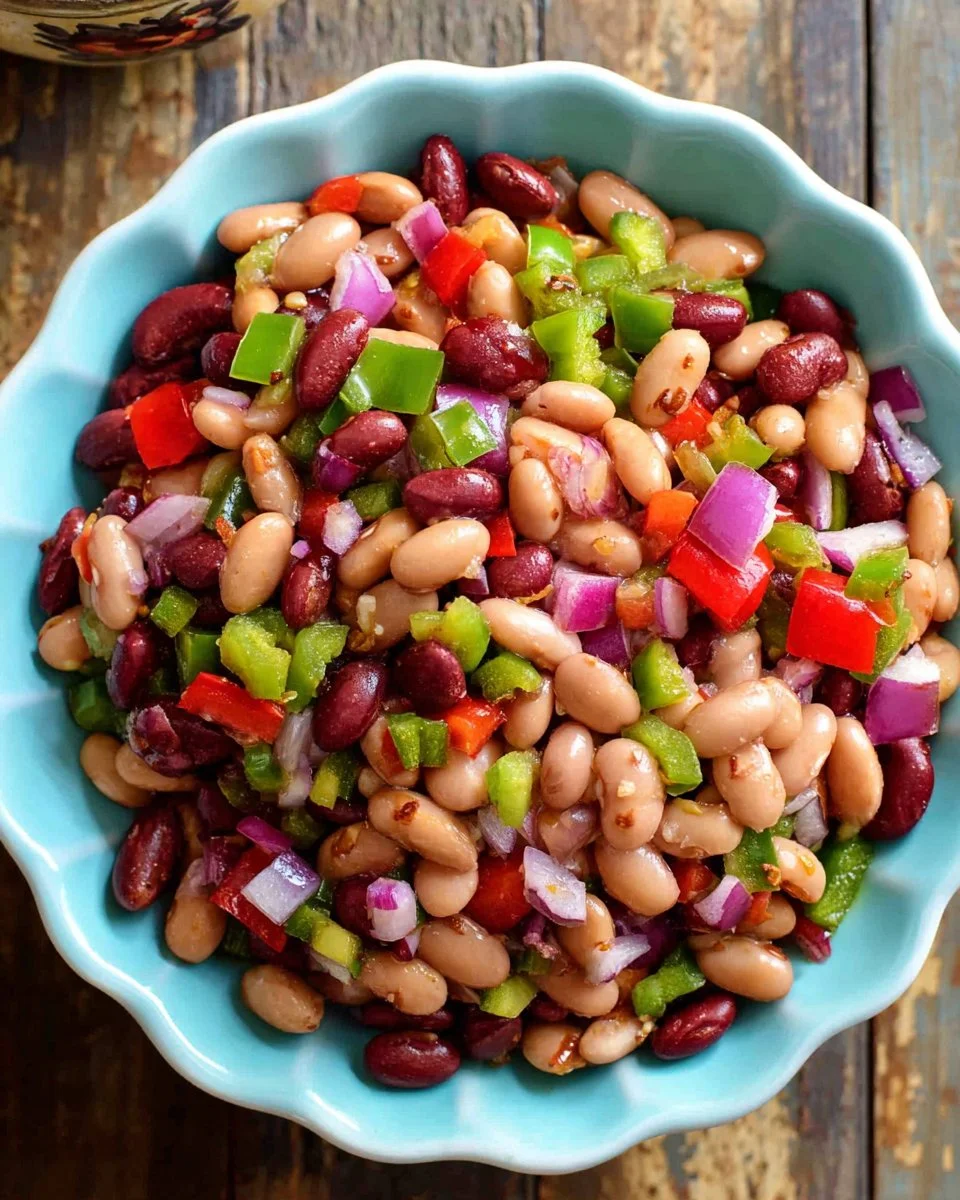 Colorful and nutritious 5-bean salad in a bowl with fresh vegetables
