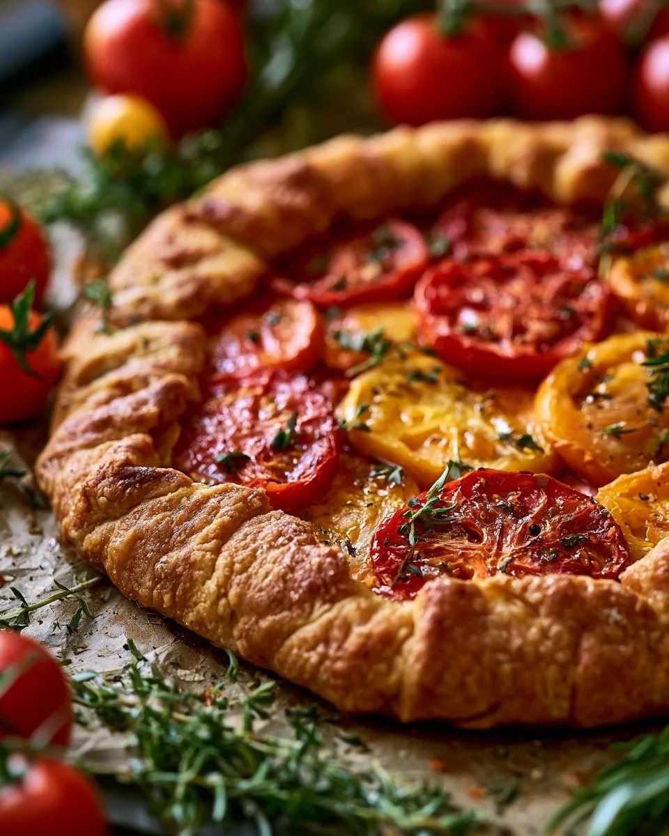 Delicious homemade Tomato Galette with fresh tomatoes and herbs