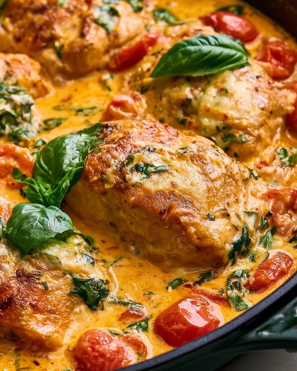 Delicious Tuscan Butter Salmon served with herbs and creamy sauce