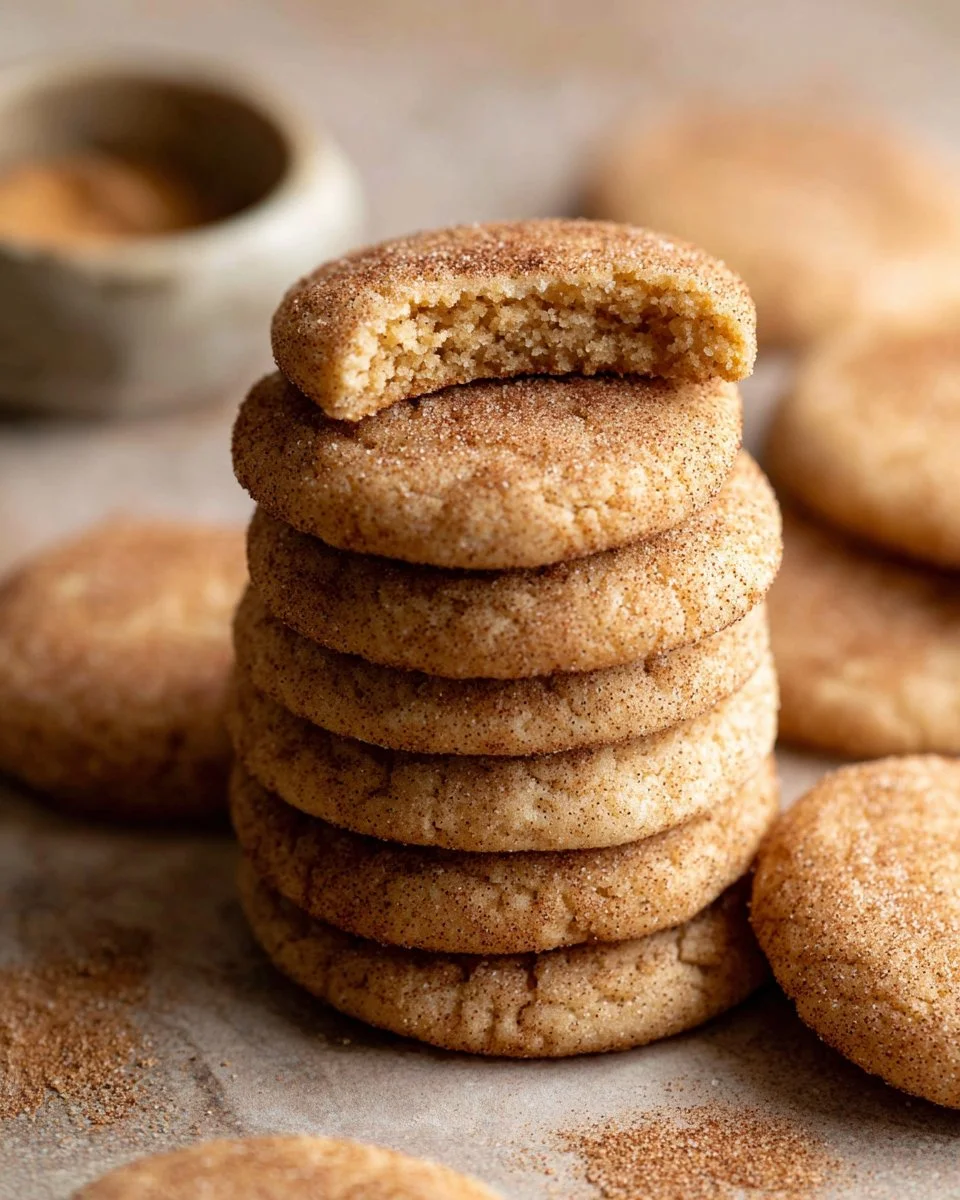 Delicious Vegan Snickerdoodle cookies on a wooden table