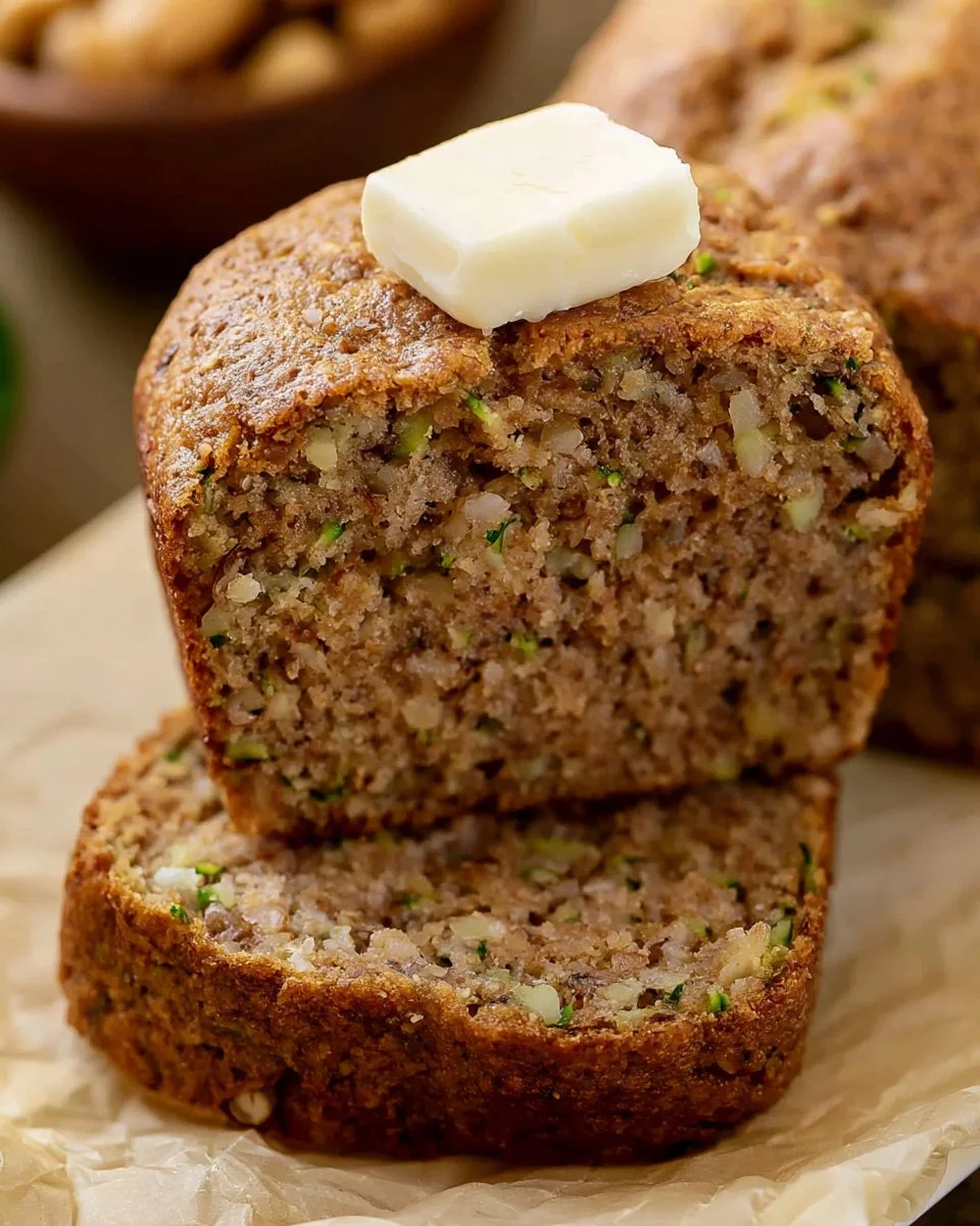 Homemade zucchini bread served on a wooden cutting board