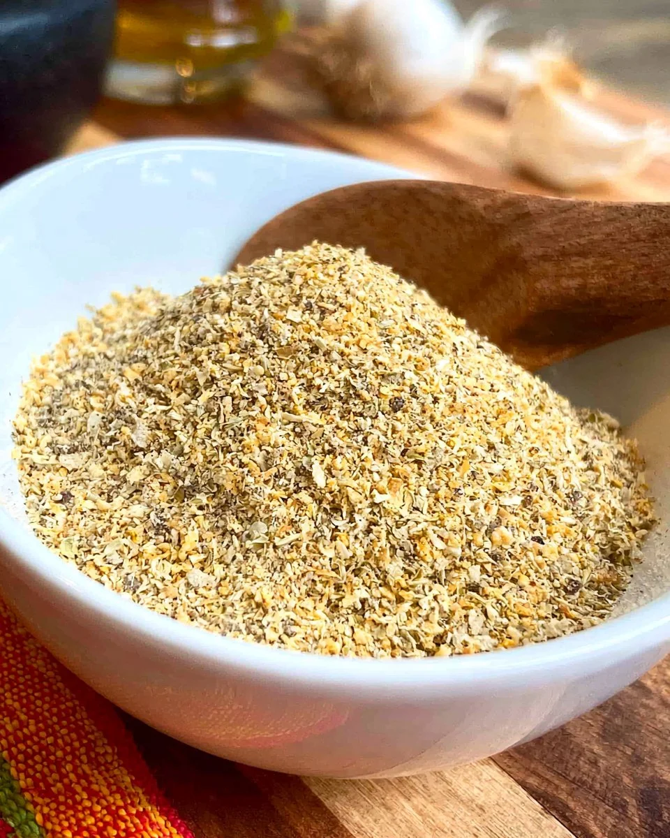 Bowl of adobo seasoning featuring spices and herbs for cooking