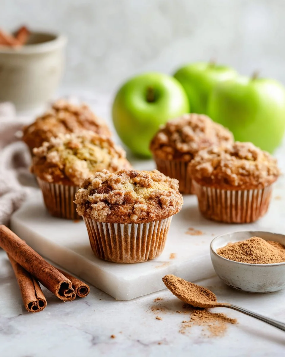 Freshly baked apple cinnamon muffins with warm spices and apple chunks