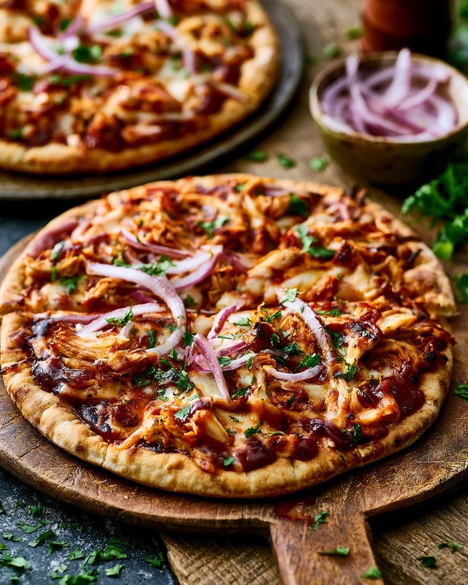 BBQ Chicken Pita Pizzas topped with fresh ingredients and barbecue sauce