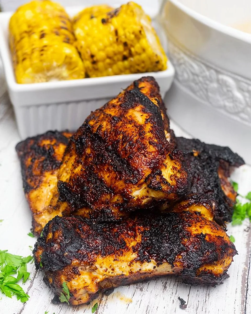Grilled BBQ split chicken breasts with a juicy glaze on a barbecue grill.