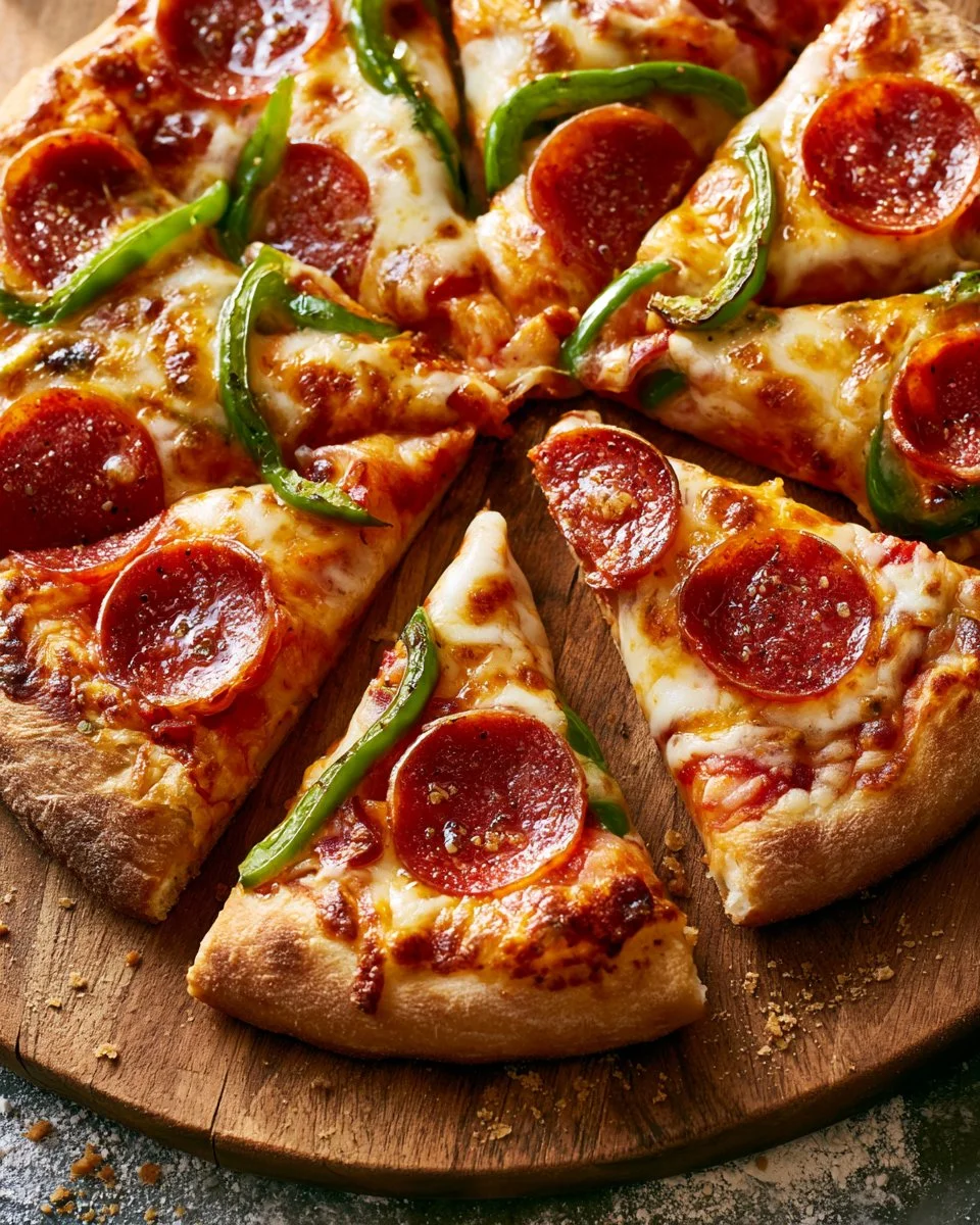 Homemade cast iron skillet pizza topped with fresh ingredients