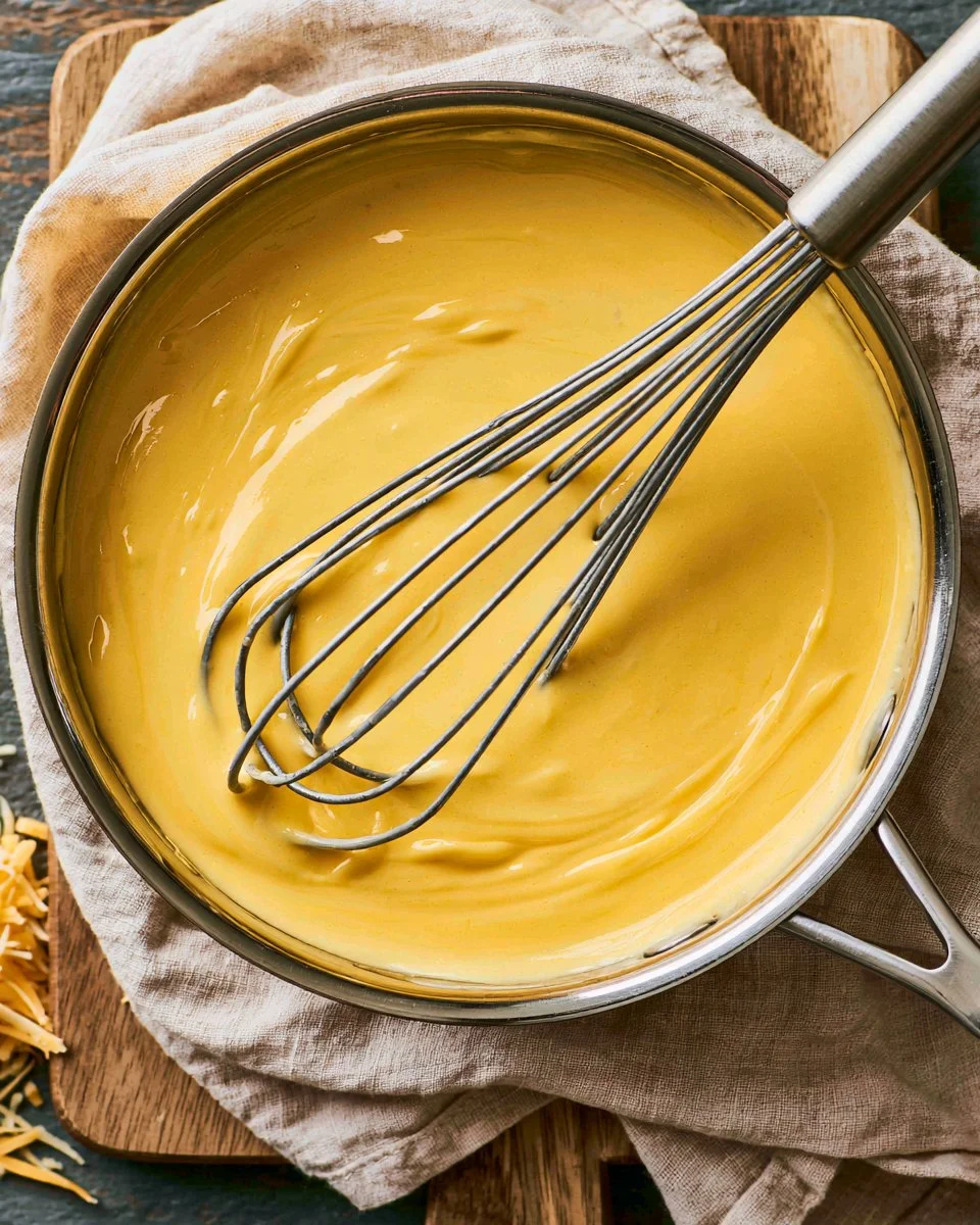 Creamy cheese sauce simmering in a pot, ideal for dipping and drizzling