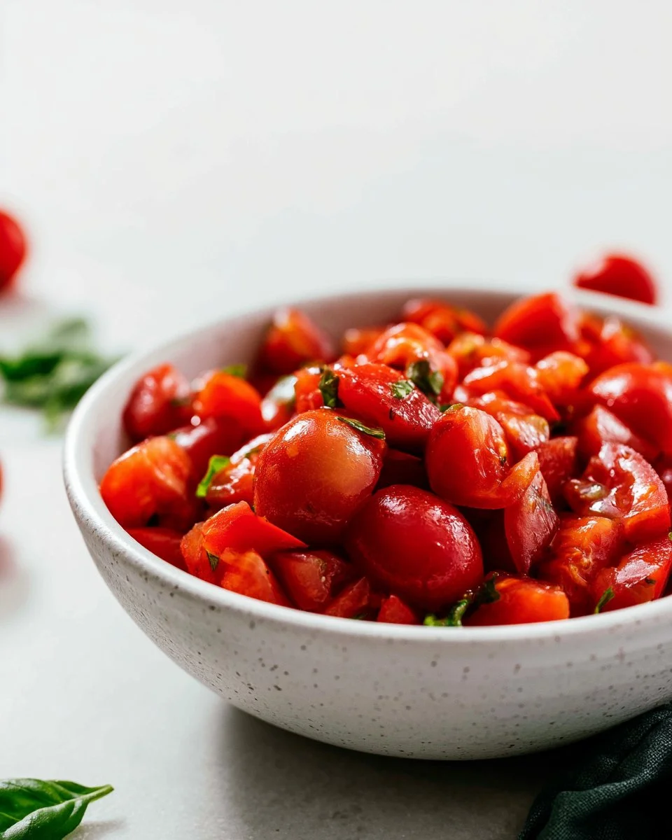 Colorful cherry tomato salad with fresh ingredients and vibrant presentation