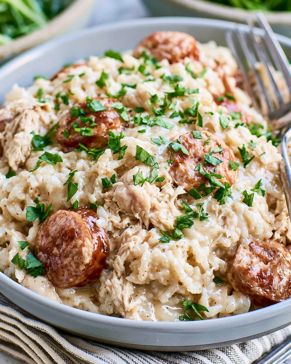Delicious Chicken Bog served in a bowl with herbs and spices.