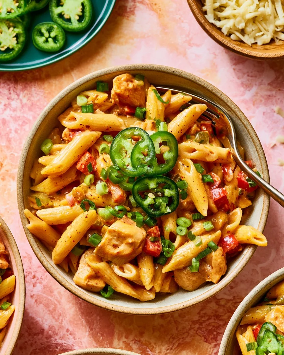 Delicious Chicken Fajita Pasta served in a bowl with colorful peppers