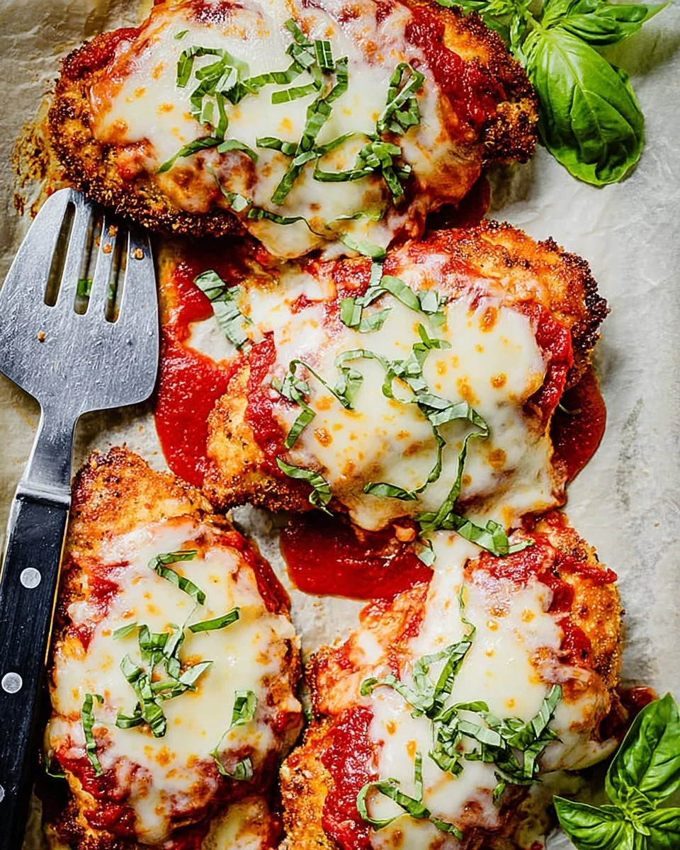 Delicious Chicken Parmesan with marinara sauce and melted cheese on a plate