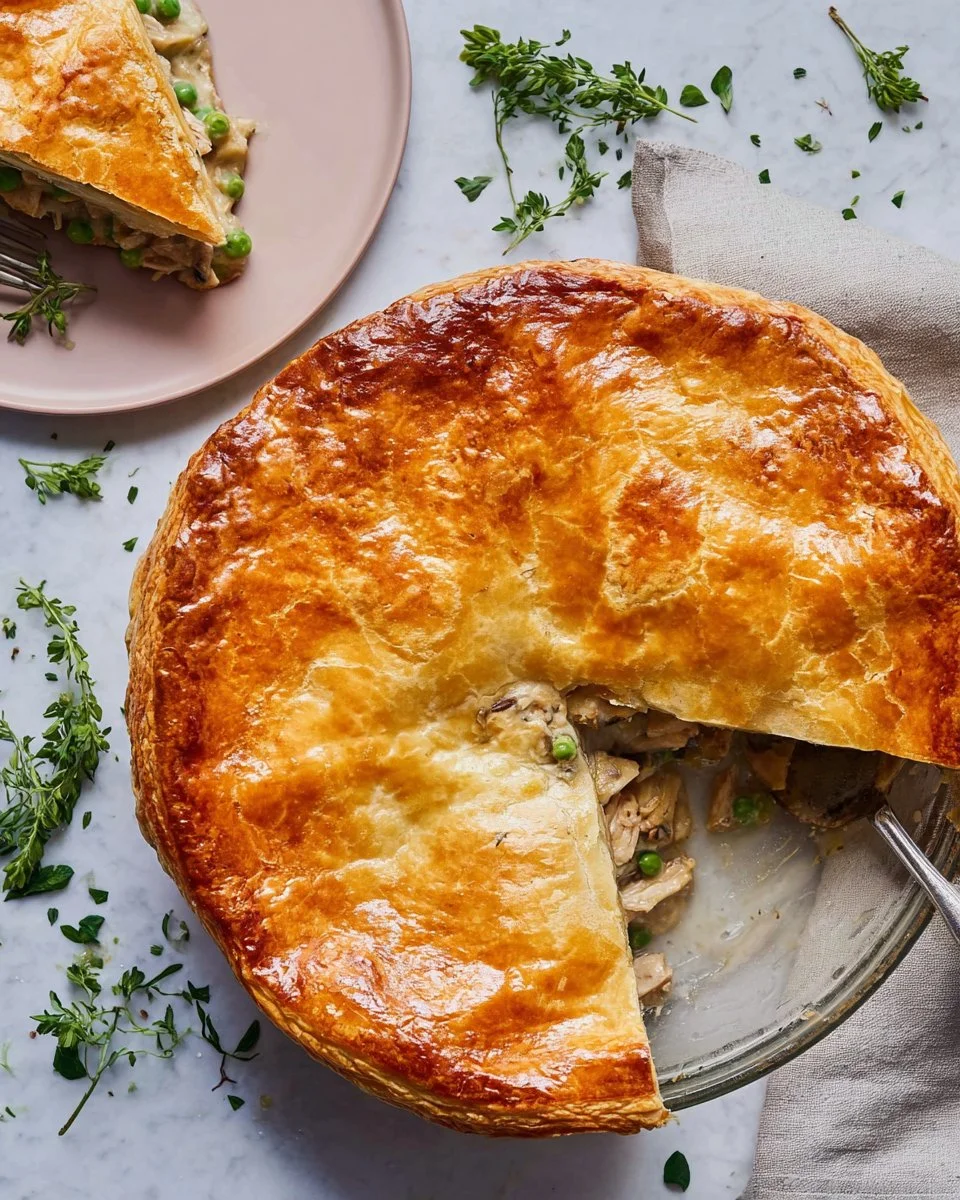 Homemade Chicken Pot Pie with golden crust and savory filling