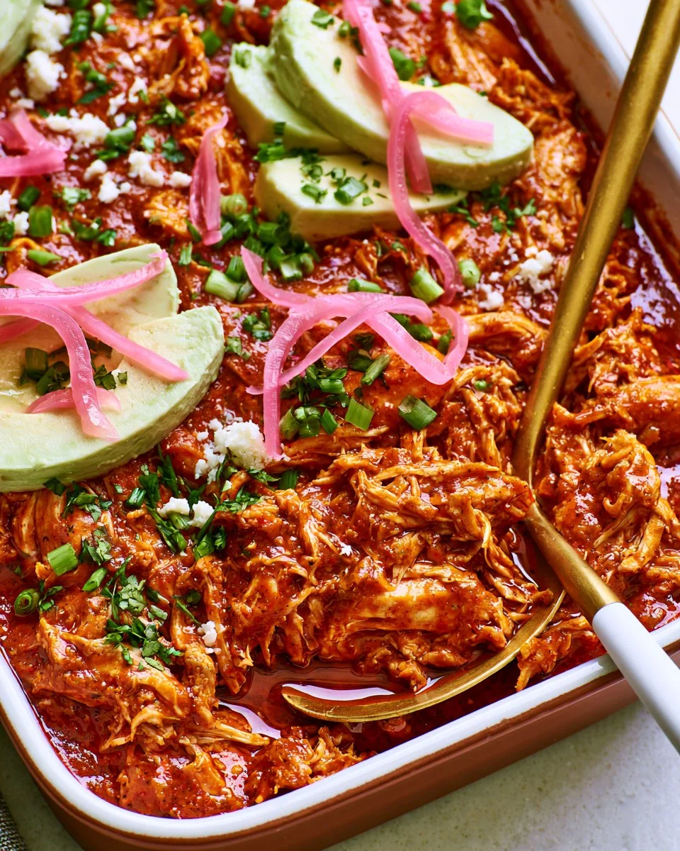 Chicken Tinga in a vibrant tortilla wrap topped with onions and cilantro