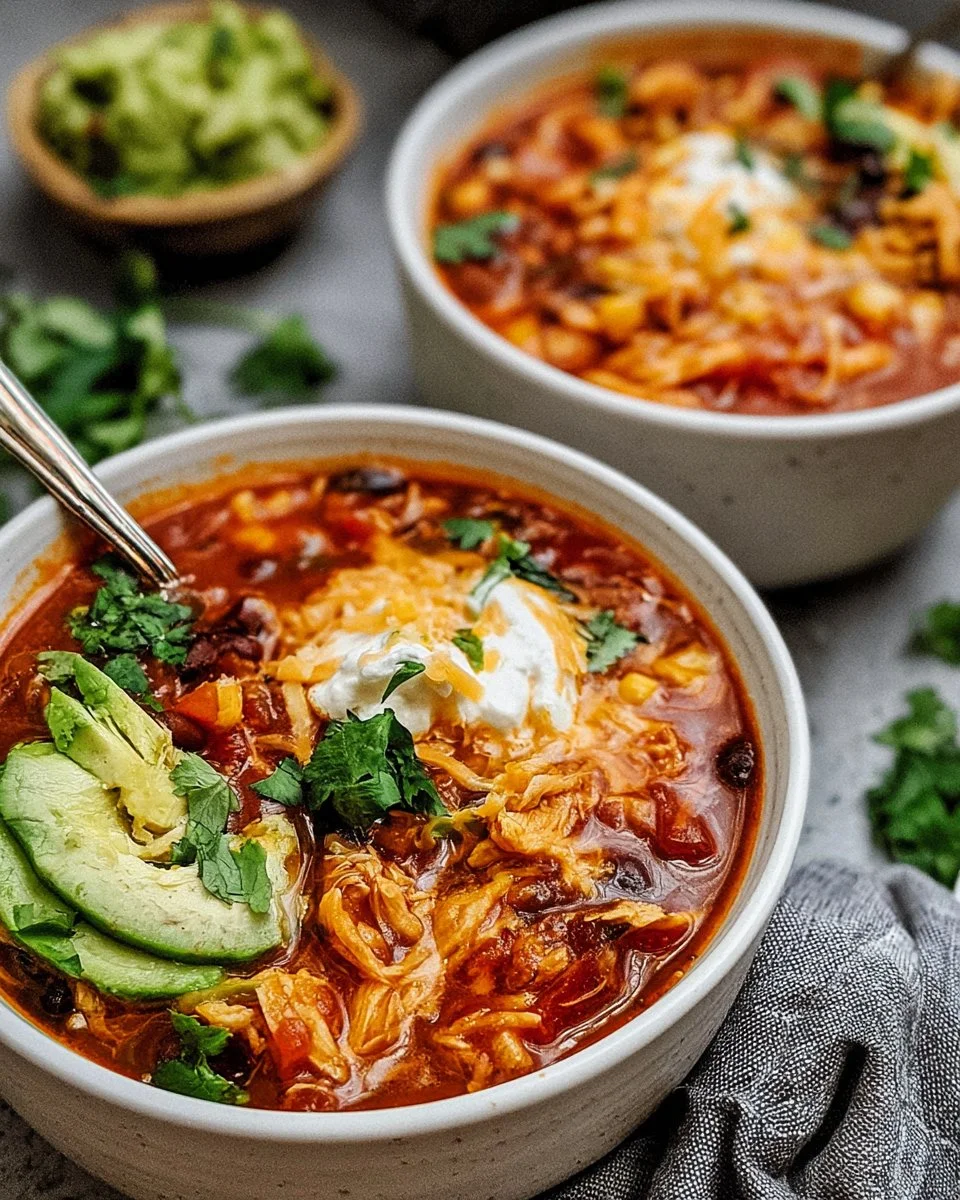 Bowl of flavorful Chipotle Chicken Soup garnished with cilantro.