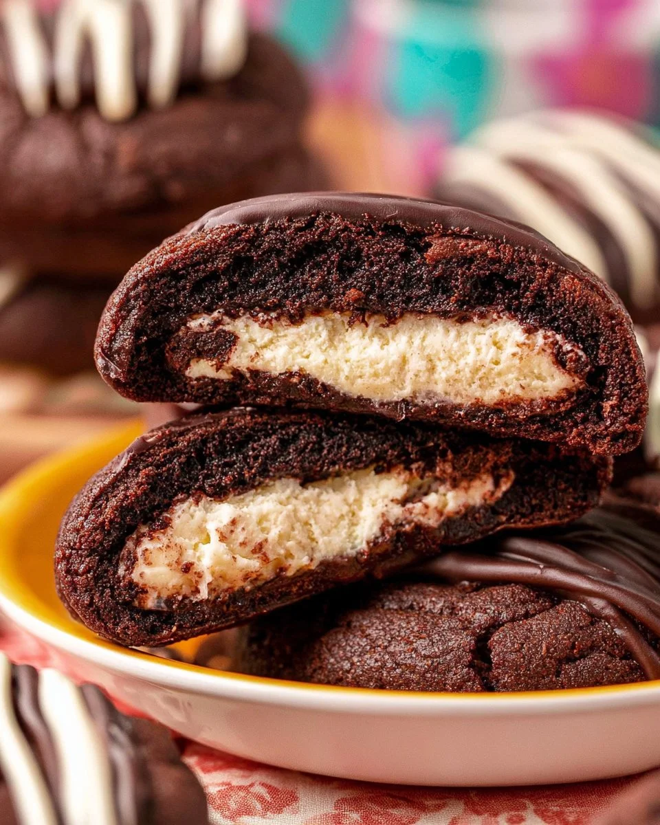 Delicious Chocolate Cheesecake Stuffed Cookies on a plate