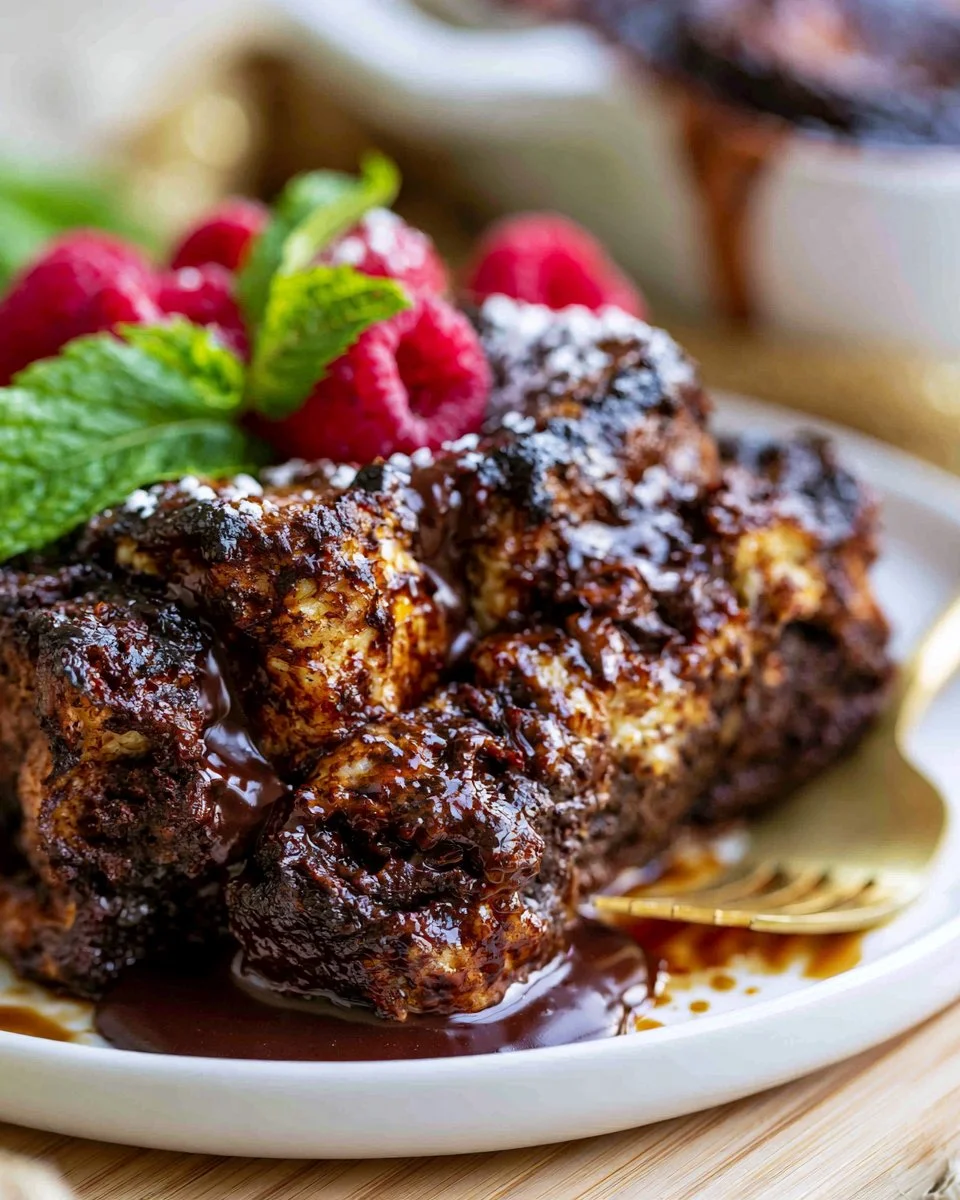 Delicious Chocolate French Toast Casserole ready to serve