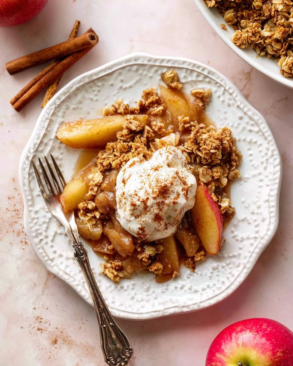 Delicious Cinnamon Apple Crumble served in a warm dish