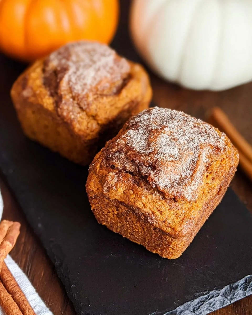 Cinnamon swirl pumpkin bread mini loaves, perfect for fall baking.