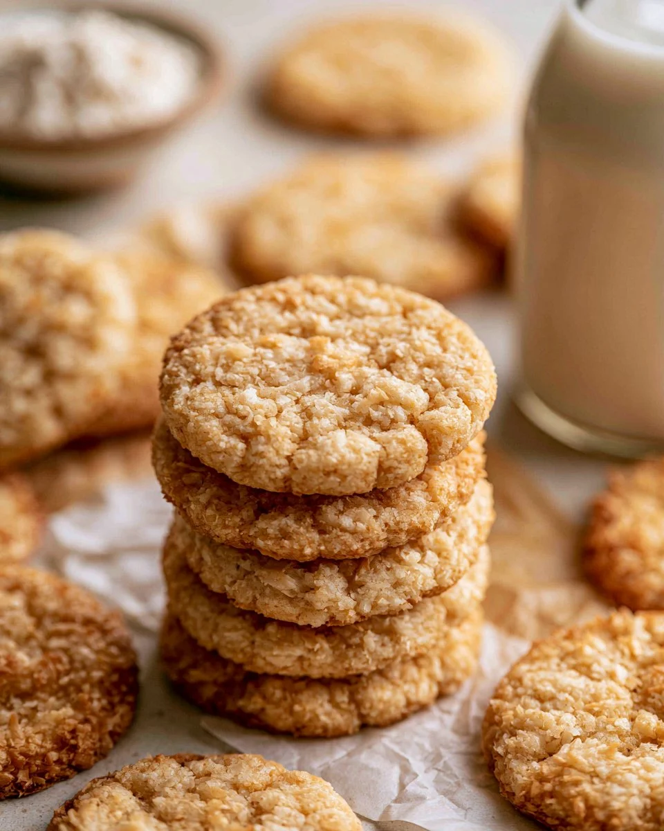 Freshly baked coconut biscuits on a plate