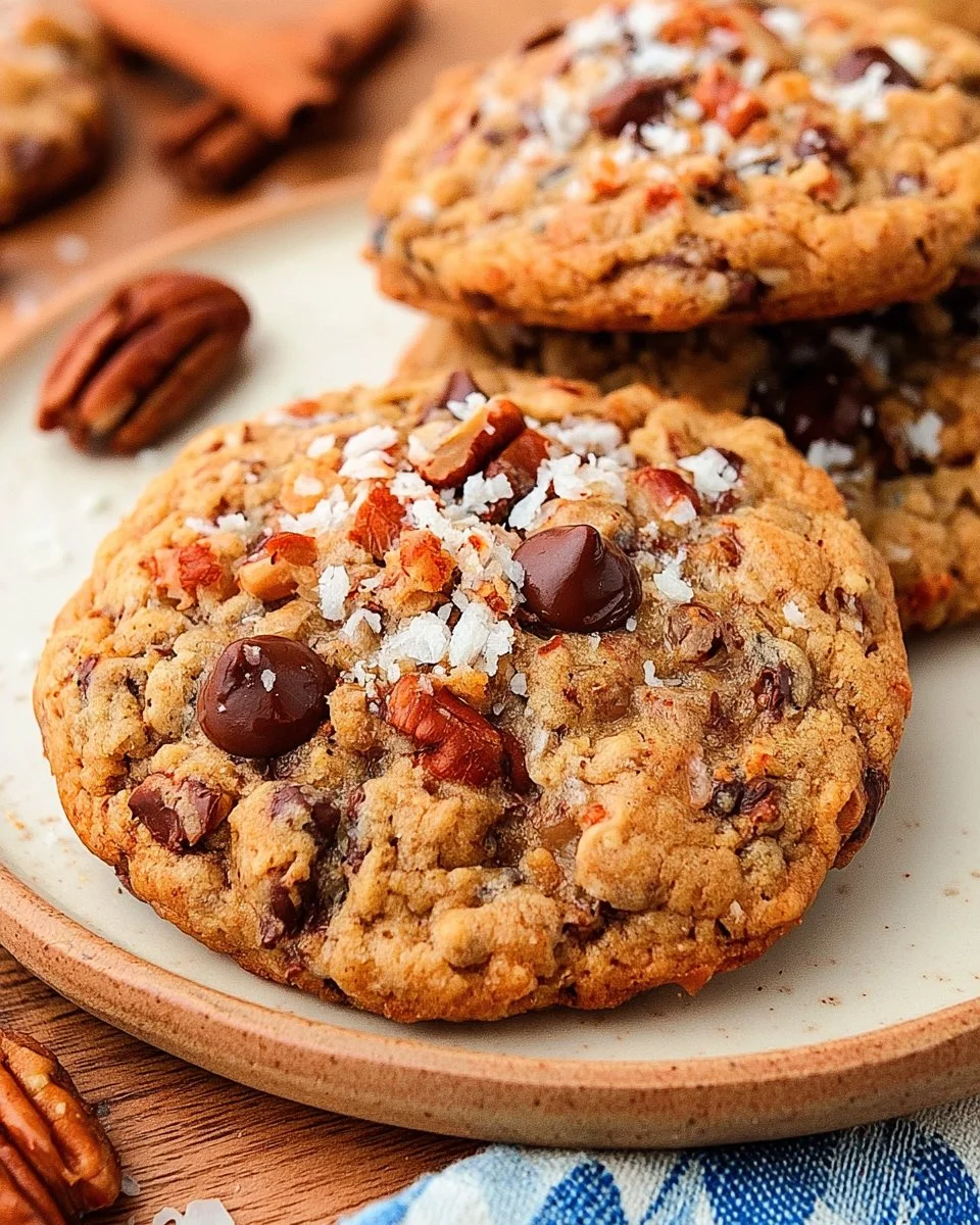 Delicious homemade cowboy cookies with chocolate chips and nuts