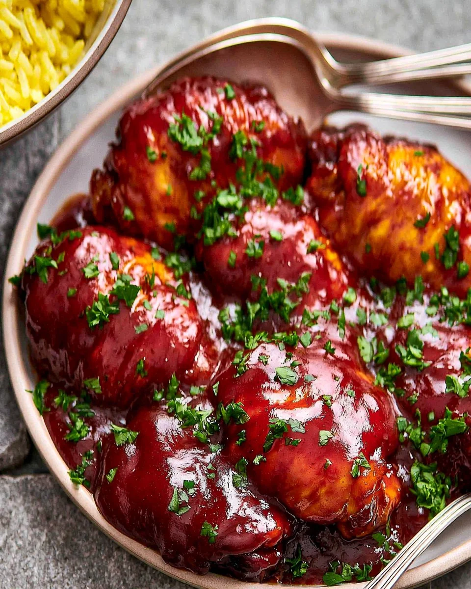 Crockpot BBQ Chicken Thighs served with side dishes