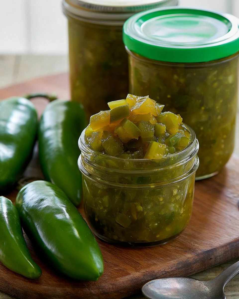 Jar of easy green tomato relish with fresh tomatoes on the side