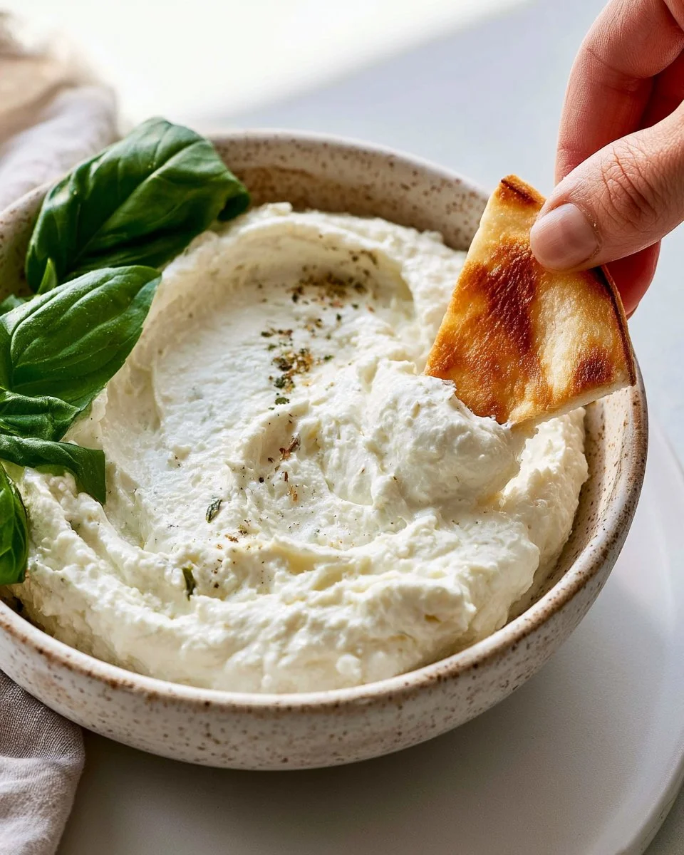 Delicious and creamy feta dip served with fresh vegetables and crackers.