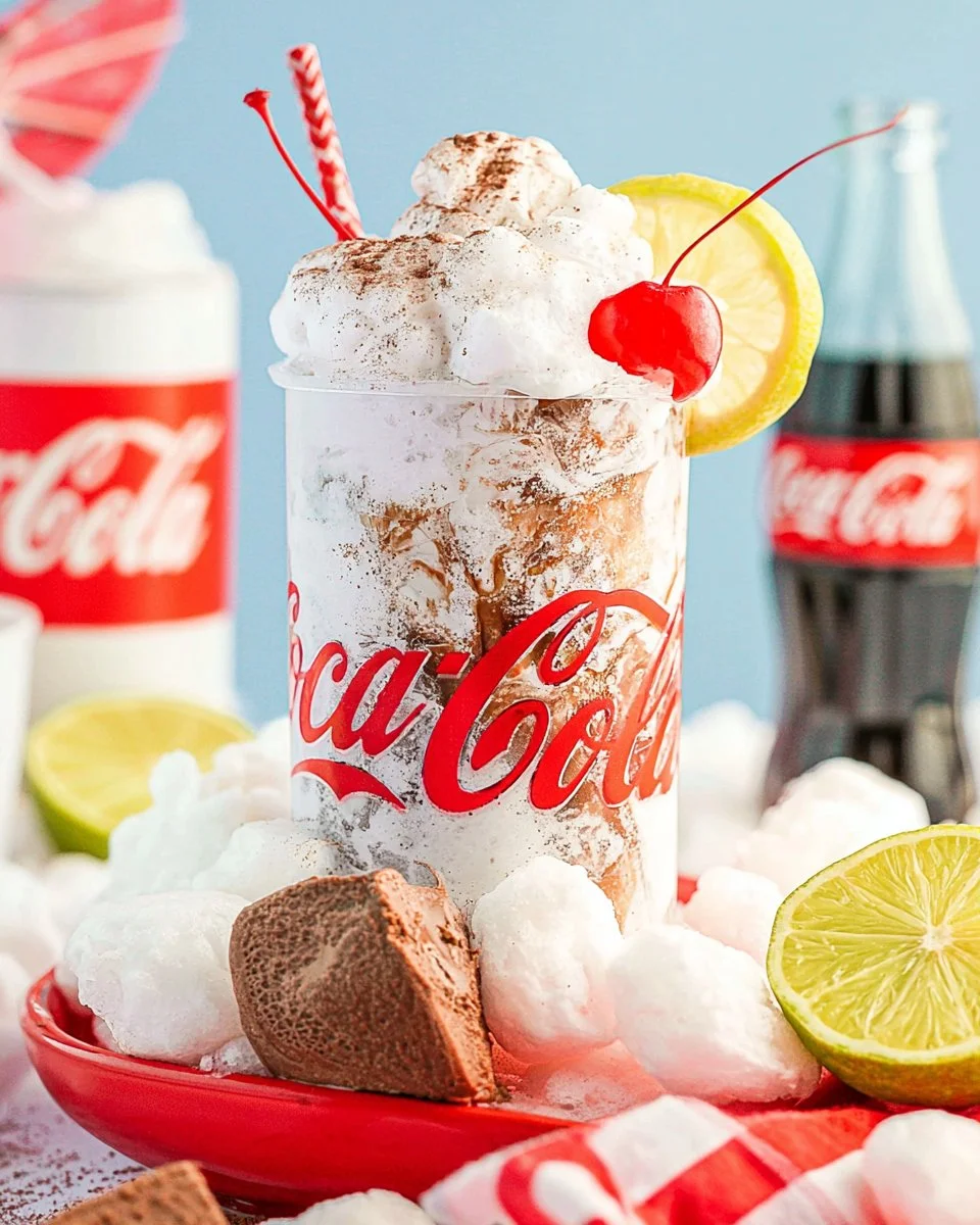 A fizzy drink recipe featuring Fluffy Coke served in a glass.