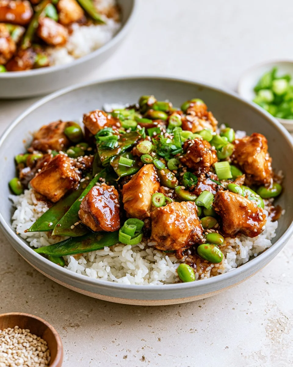 Delicious General Tso's Chicken served with colorful vegetables.