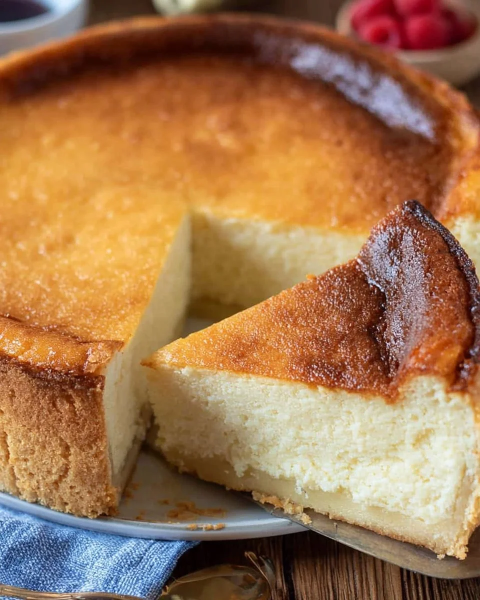 Delicious slice of German Cheesecake topped with fresh berries.