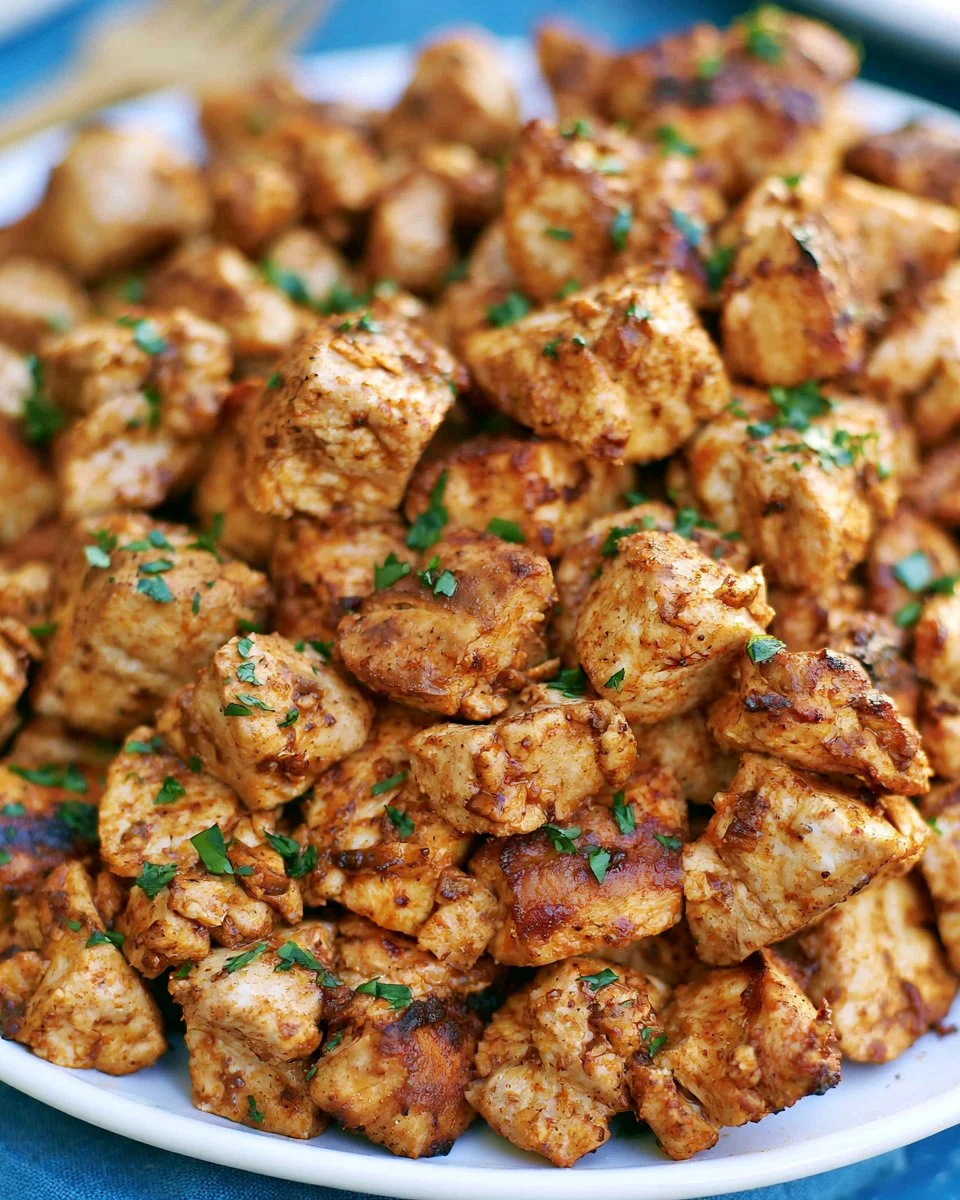 Grilled chicken with chipotle marinade on a platter, garnished with herbs.