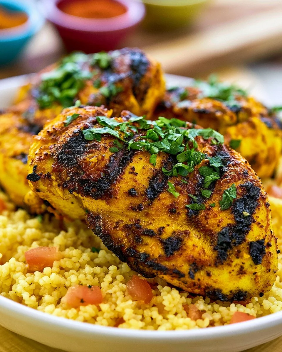 Delicious grilled Moroccan chicken seasoned with spices and herbs