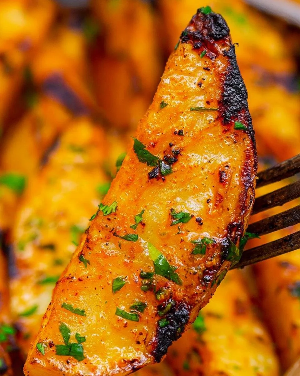 Delicious grilled potatoes on a barbecue grill, perfect for outdoor gatherings.