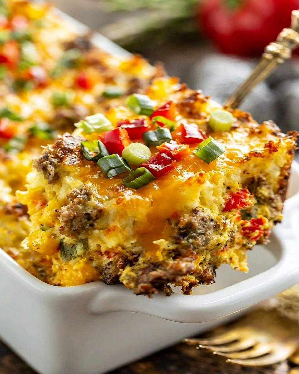 Delicious Hashbrown Breakfast Casserole baked to perfection