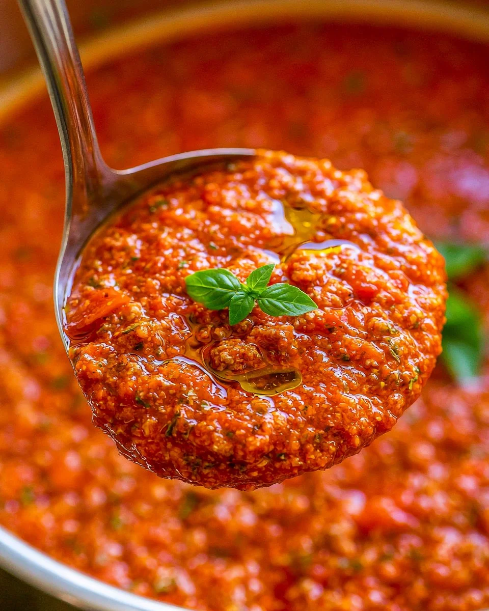 Instant Pot spaghetti sauce simmering in a pot