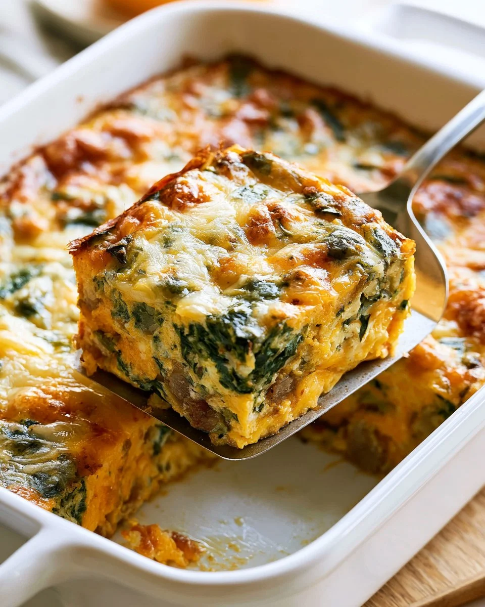Delicious Keto Breakfast Casserole with eggs, cheese, and vegetables