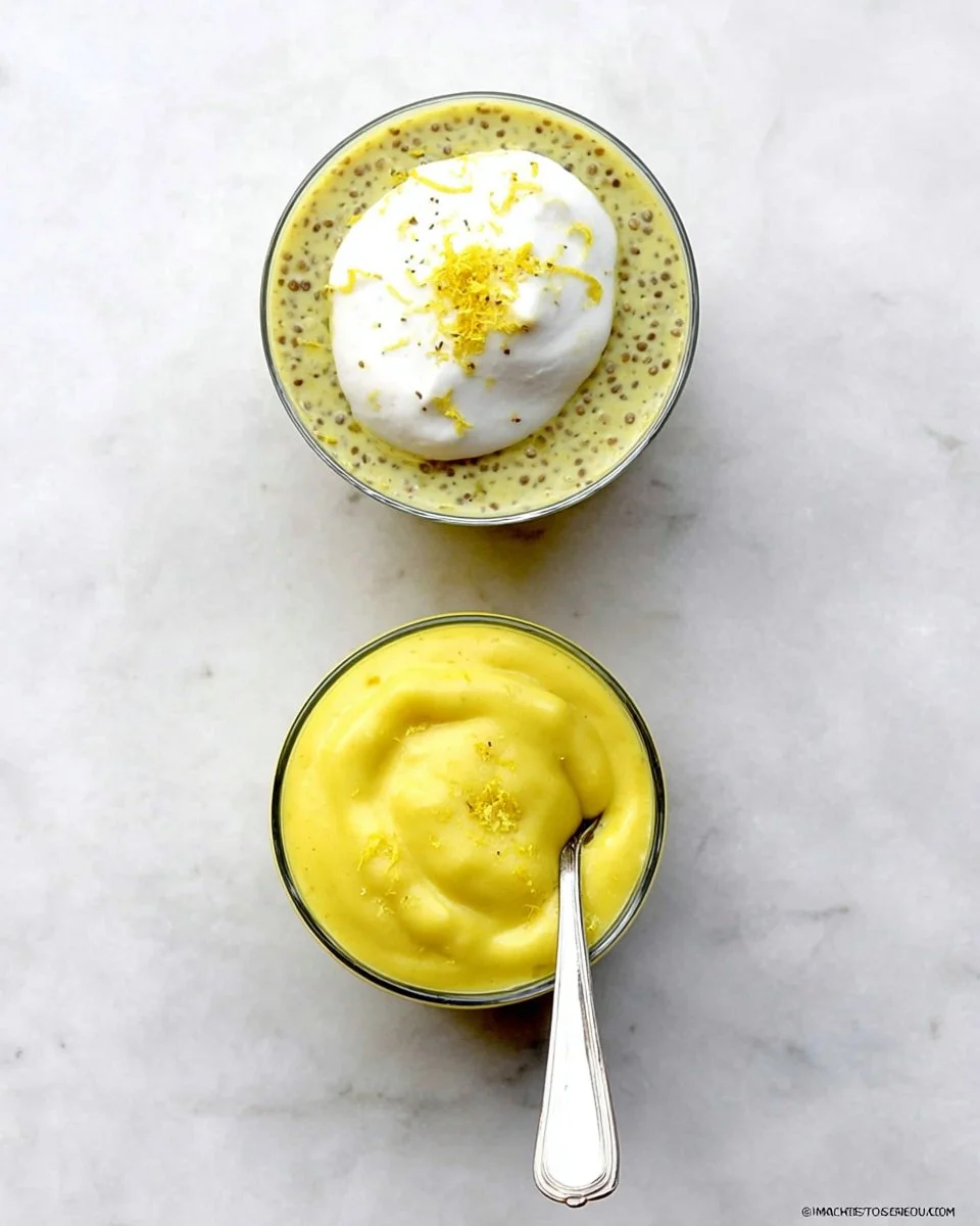 Lemon curd chia pudding topped with fresh fruits and mint leaves.