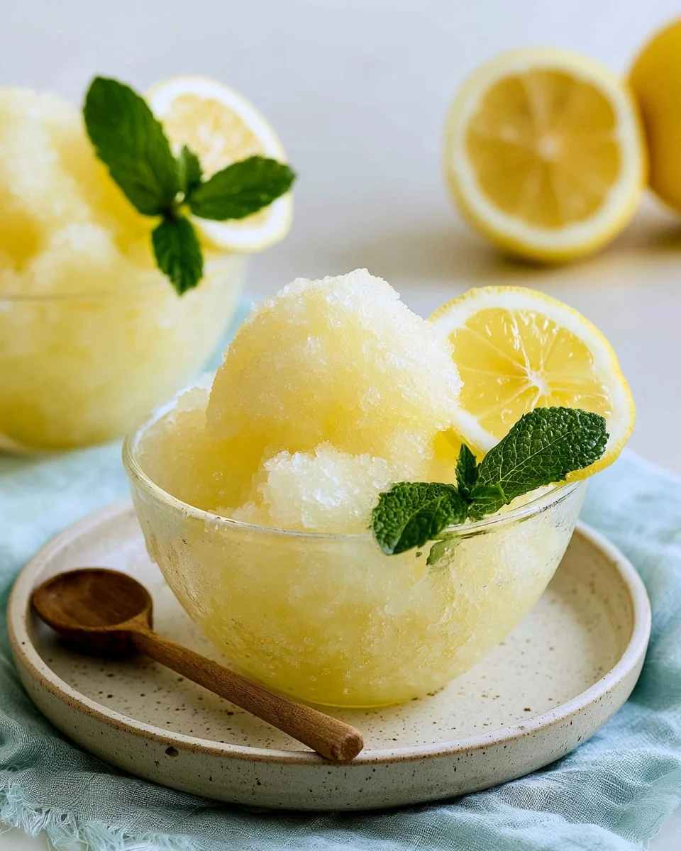 Delicious and refreshing homemade Lemon Granita served in a glass