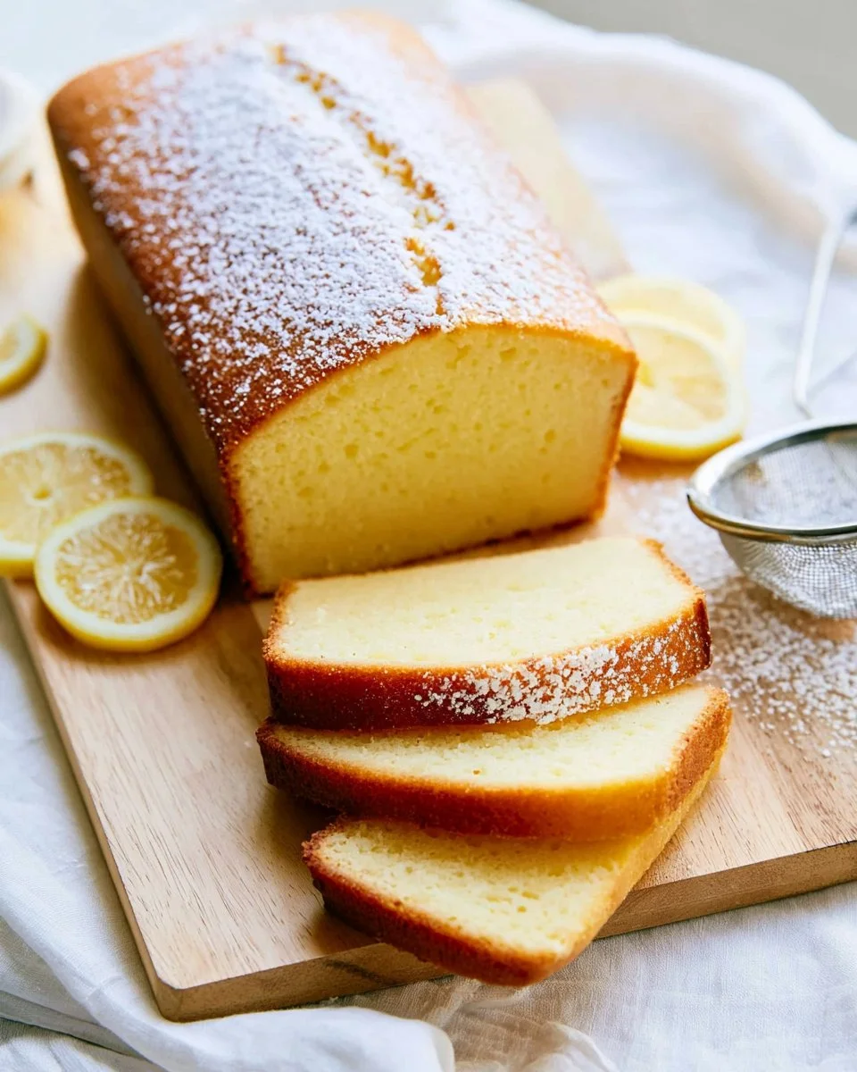 Delicious Lemon Ricotta Pound Cake topped with zesty lemon glaze.