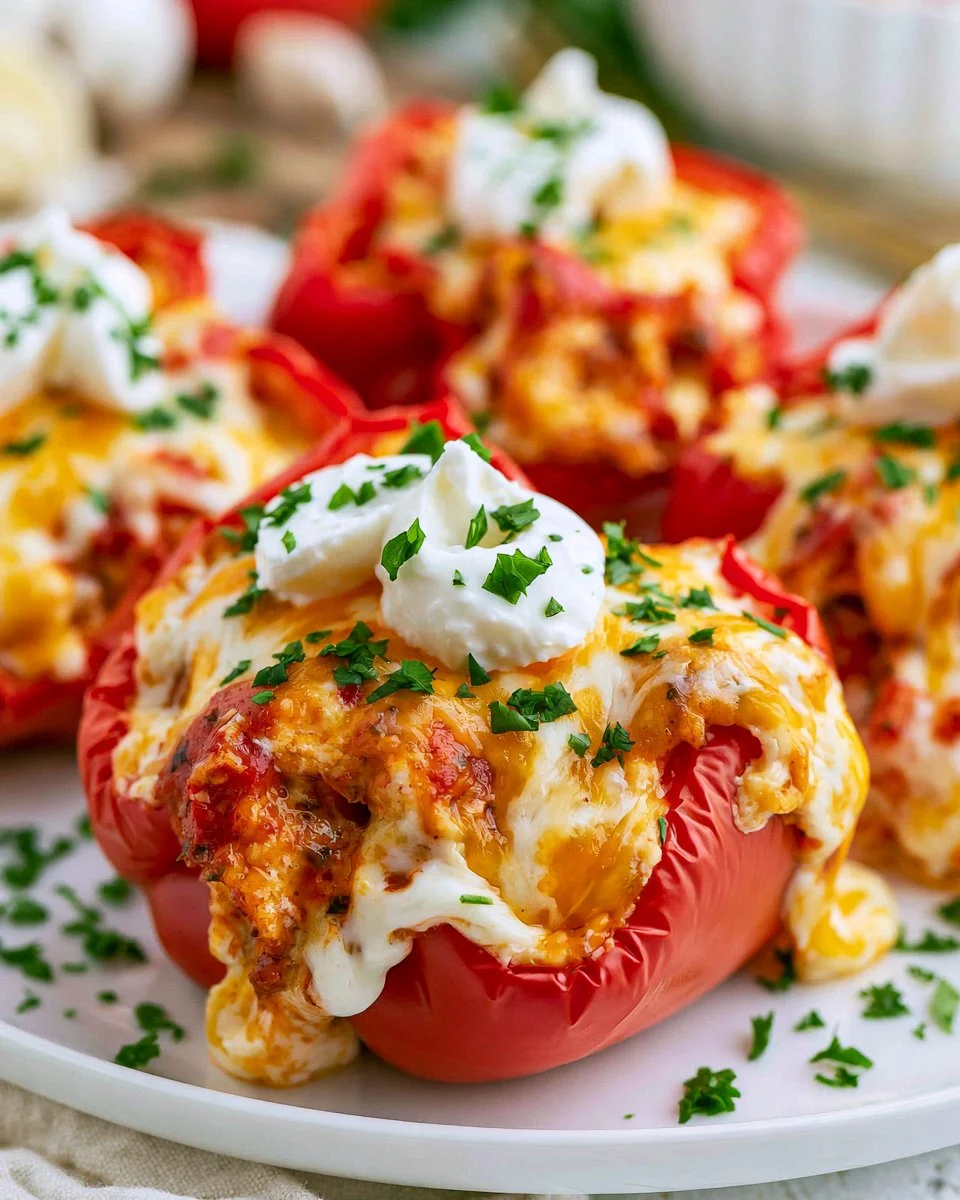 Colorful Mexican stuffed peppers filled with spices and toppings.