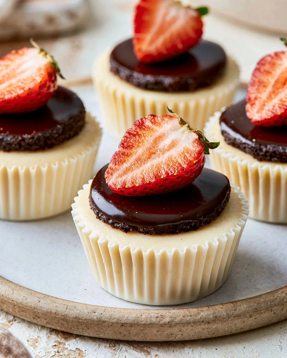 Delicious mini cheesecakes topped with fresh berries on a white plate