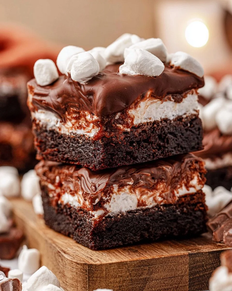 Delicious Mississippi Mud Pie Brownies topped with chocolate and nuts.