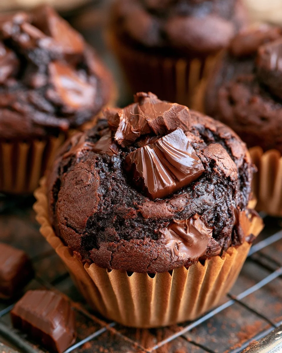 Delicious Olympic Chocolate Muffins ready to enjoy, topped with chocolate chips.