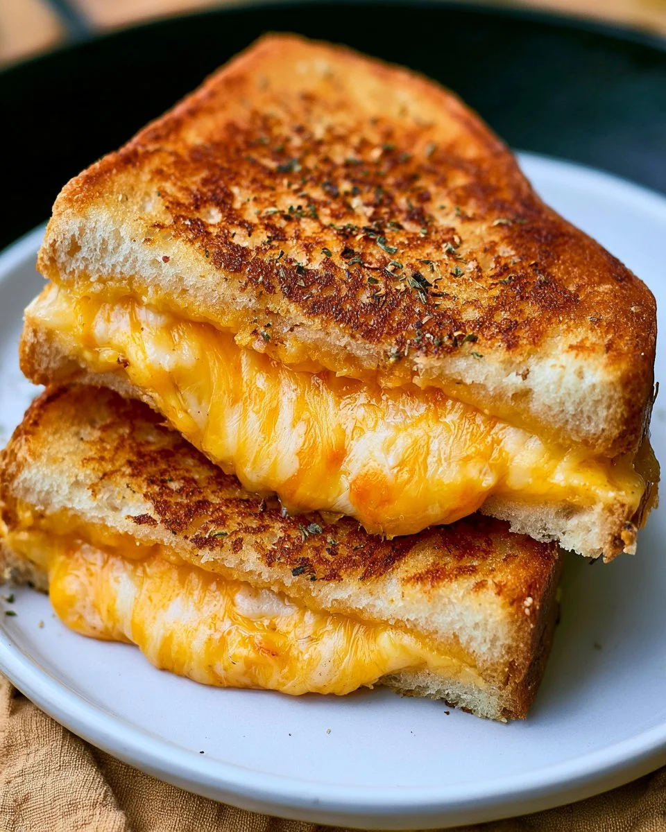One Pan Grilled Cheese Sandwich cooking in a skillet with golden crust
