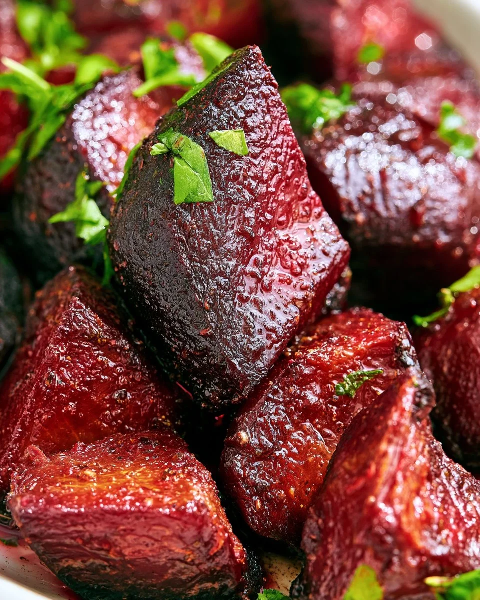 One Pan Roasted Beets served on a plate