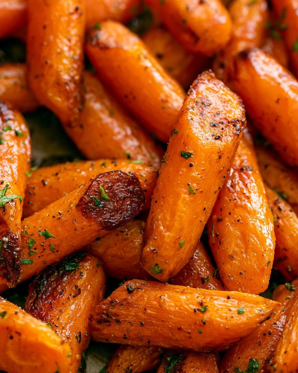 One Pan Roasted Carrots recipe showcasing vibrant, caramelized carrots in a pan.