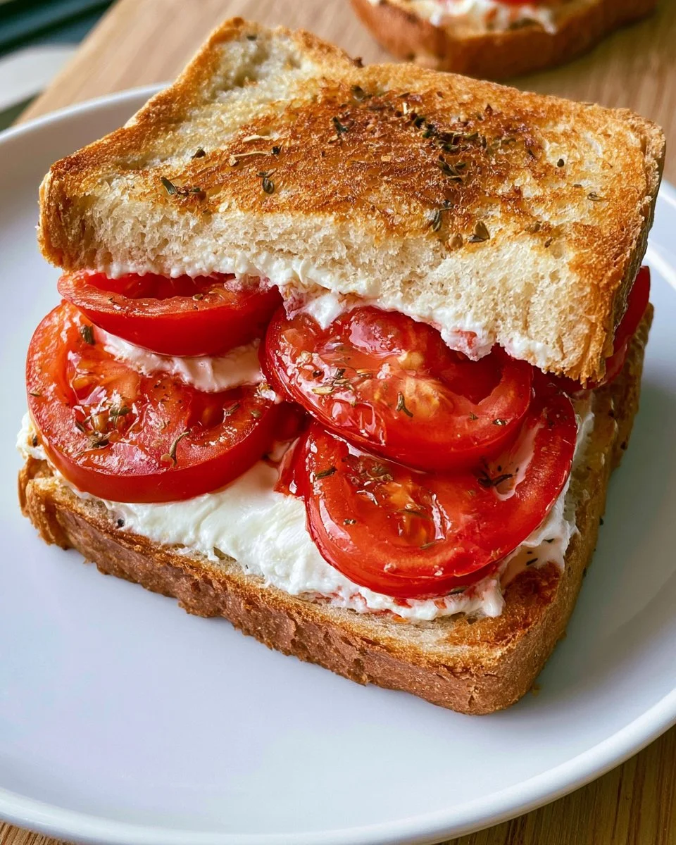 Delicious One Pan Tomato Sandwich with fresh ingredients served on a plate